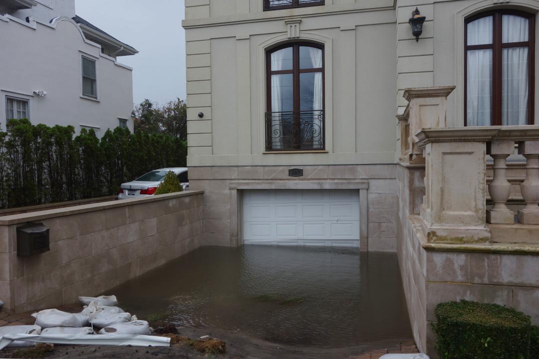 Garage door after hurricane sandy editorial use only